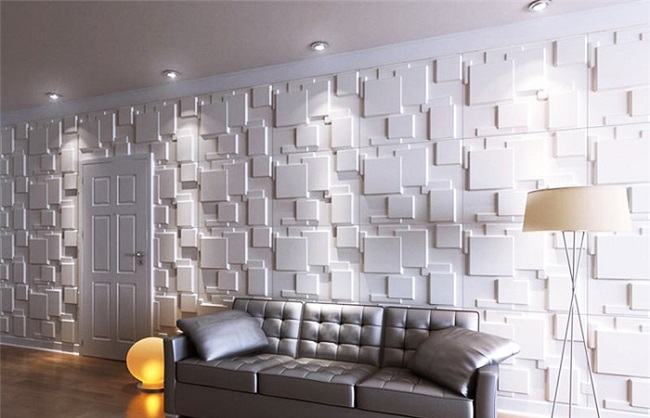 Mẫu ốp tường nhựa màu trắng cho phòng khách